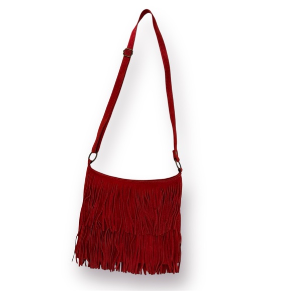 🛍️SALE🛍️ Vintage Women’s 100% Genuine Leather Suede FRINGE CROSSBODY BAG - Picture 2 of 14
